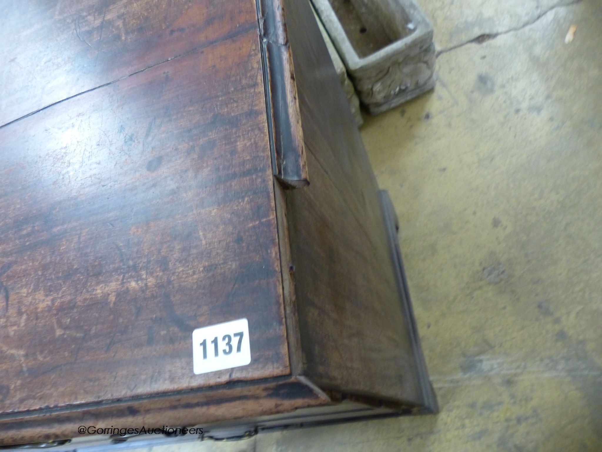 A George III mahogany five drawer chest, W-110cm, D-51cm, H-97cm.